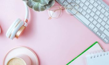 Still life of a work-from-home customer service representative's desk